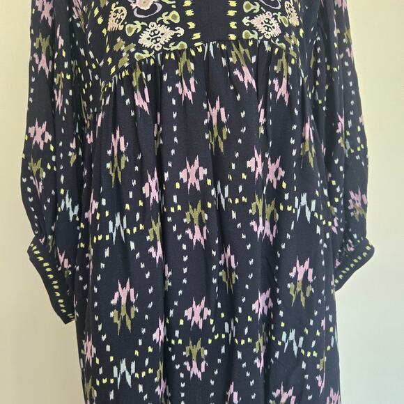 ba&sh Naia Dress Boho Printed Ikat Black Relaxed Mini Flowy Women Medium - Picture 6 of 14